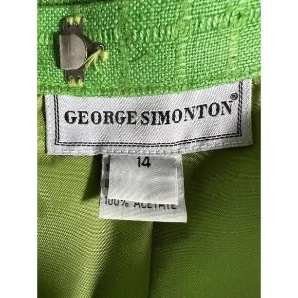 Vintage George Simonton Green Womens Suit Set Size 14 100% Silk With Acetate Lin